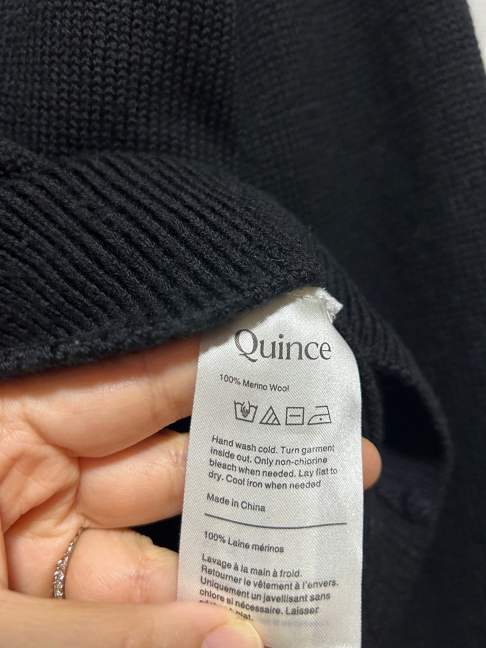 Quince Australian Merino Wool Cropped Mock Neck Sweater Black - Size Medium - Picture 6 of 7